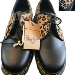 Dr. Martens Leopard Panel Black Leather Lace-Up Shoes